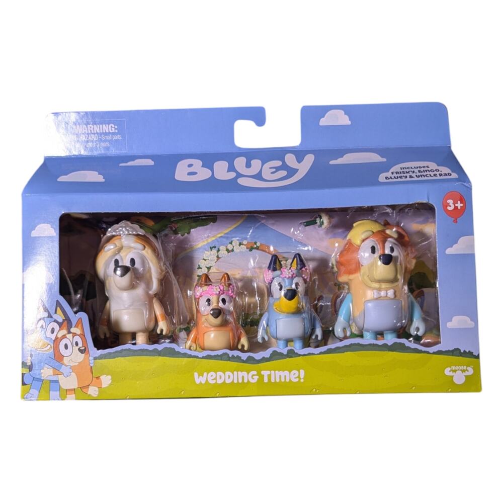 Bluey Wedding Time 4-Pack Uncle Rad Aunt Frisky Flower Girl Bingo Brand New